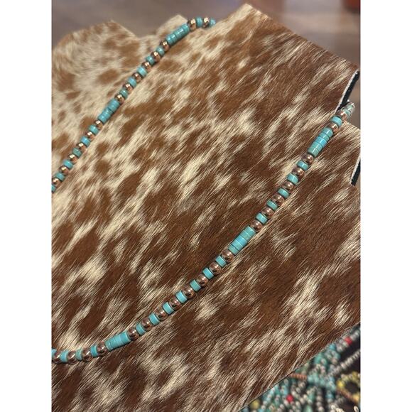 Native American 5mm Copper Navajo Pearl Blue Turquoise HEISHI Necklace 18” - Picture 4 of 10